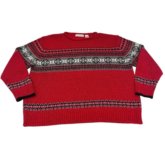 Carolyn Taylor Sweaters - Carolyn Taylor Red Fair Isle Sweater Women’s Plus 3X Nordic Knit Vintage